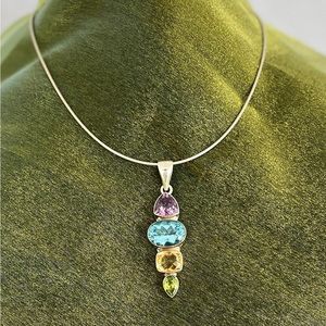 Sterling Silver and Multicolored Crystal Pendant Necklace like new, never worn